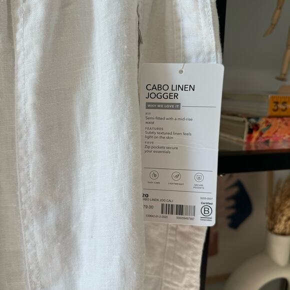 Athleta Cabo White 100% Linen High Rise Cropped Joggers Women’s Size 20 - Picture 5 of 15